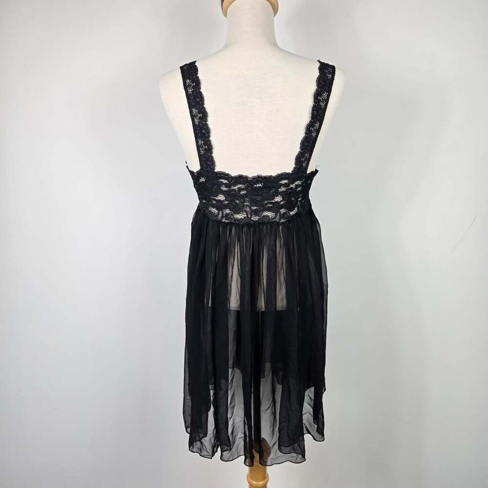 Scandale Paris Vintage Black Lace Chiffon Babydoll Mini Nightgown Lingerie Small - Picture 6 of 16